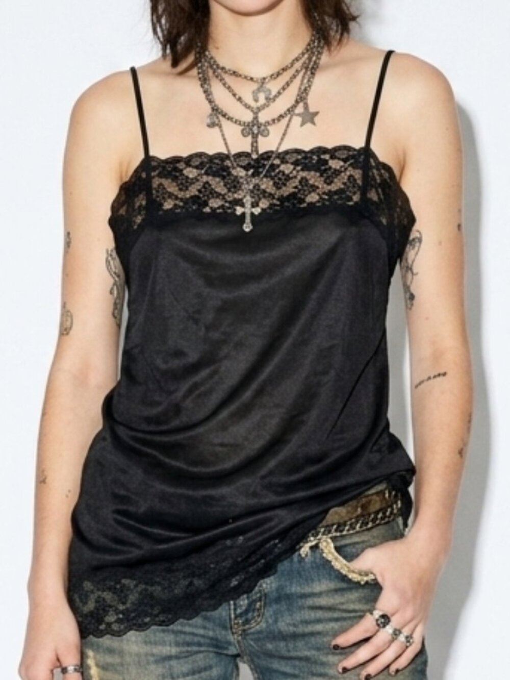Vintage Lady Blanche Tank Camisole Indie Sleeze Y2K Goth Sheer Lace M